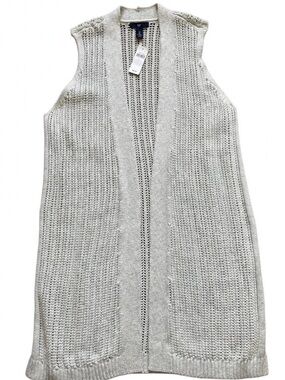 Gap Sleeveless Sweater Duster Vest NWT L Beige Open Front Boho Beach